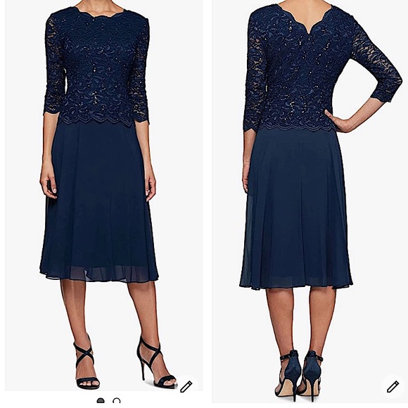 NWT Alex Evenings dress, Navy blue, Size 10 - Picture 3 of 9